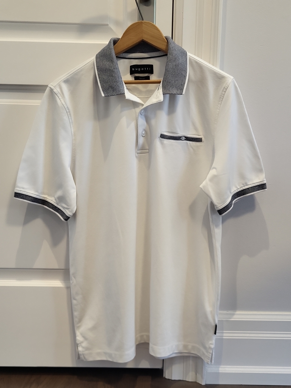 Bugatti White Polo with Grey Contrast Collar and Trim